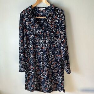C & E long sleeve navy blue floral shirt dress size Large